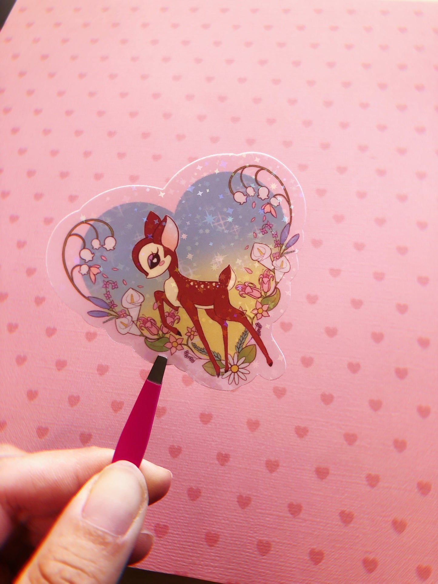 Spring Pastel Deer holographic vinyl sticker