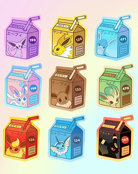 Eevee Juice Boxes vinyl stickers (set of 9)